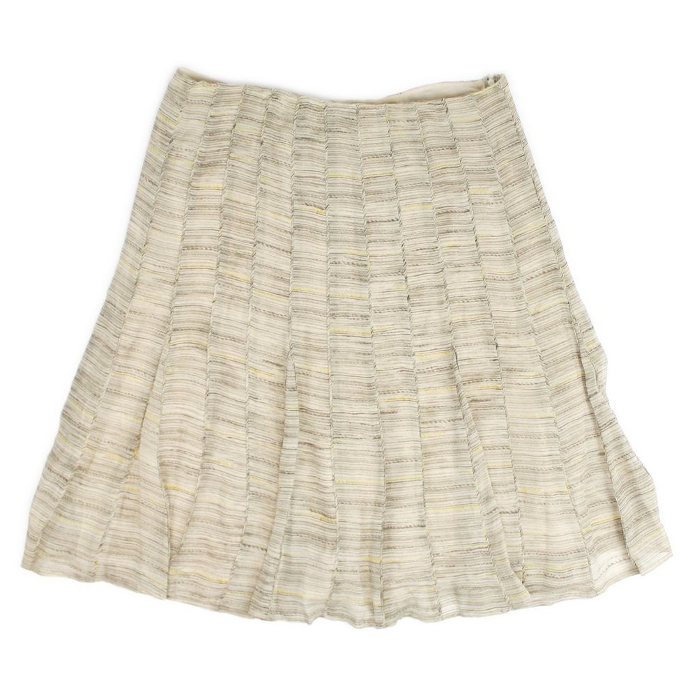 Emanuel Ungaro Beige Brushstroke Print Silk Chiffon Flared Knee Midi Skirt 14